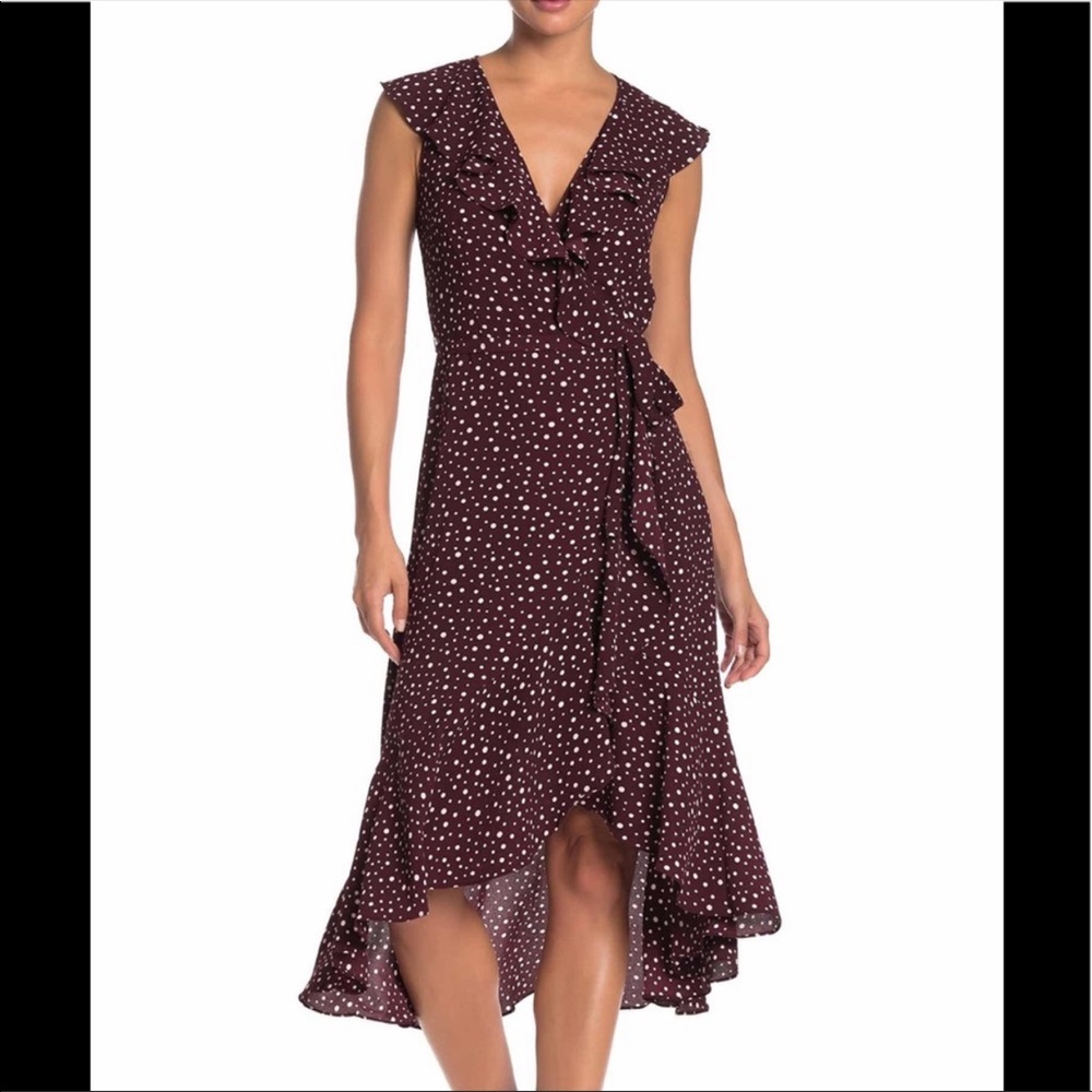 NWT Max Studio Ruffle Dot Wrap Dress Small S